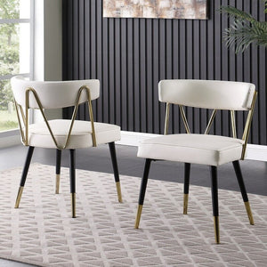 English Elm Glam Ivory Faux Leather Dining Chairs with Gold Steel Legs Padded Upholstered Set B011P353086
