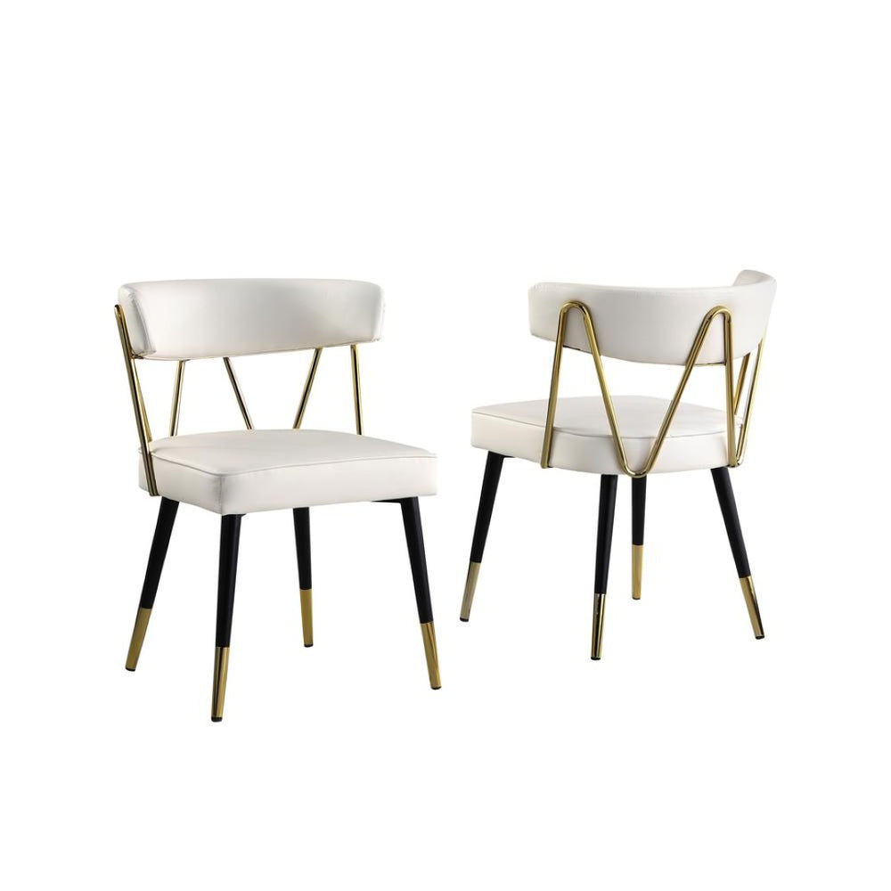 English Elm Glam Ivory Faux Leather Dining Chairs with Gold Steel Legs Padded Upholstered Set B011P353086