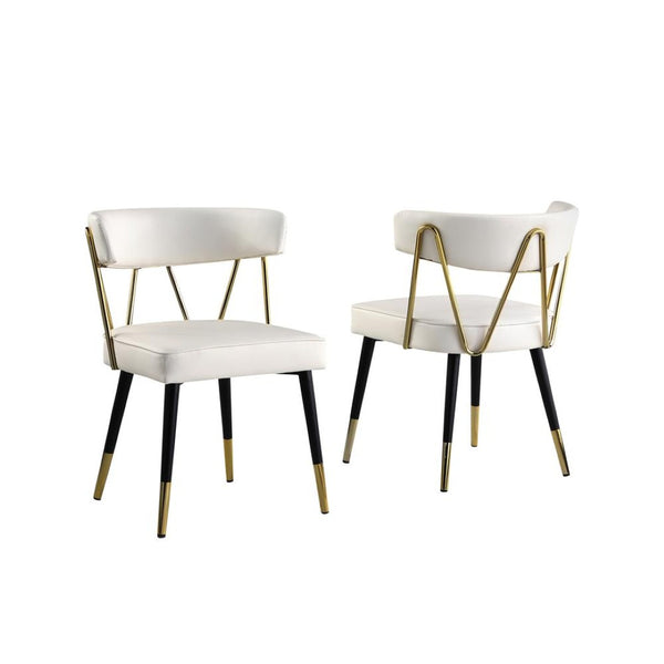 English Elm Glam Ivory Faux Leather Dining Chairs with Gold Steel Legs Padded Upholstered Set B011P353086