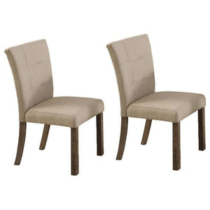 English Elm Set of 2 Tufted Button Back Dining Chairs Beige Upholstered with Tapered Wood Legs B011P361841