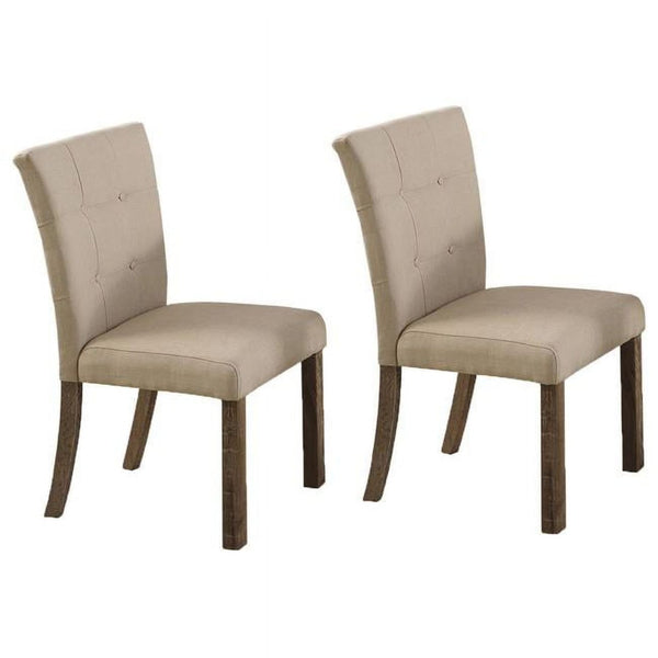 English Elm Set of 2 Tufted Button Back Dining Chairs Beige Upholstered with Tapered Wood Legs B011P361841
