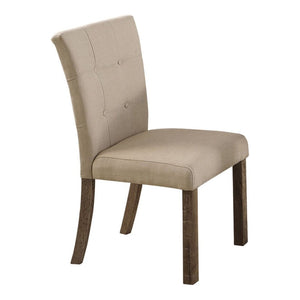 English Elm Set of 2 Tufted Button Back Dining Chairs Beige Upholstered with Tapered Wood Legs B011P361841