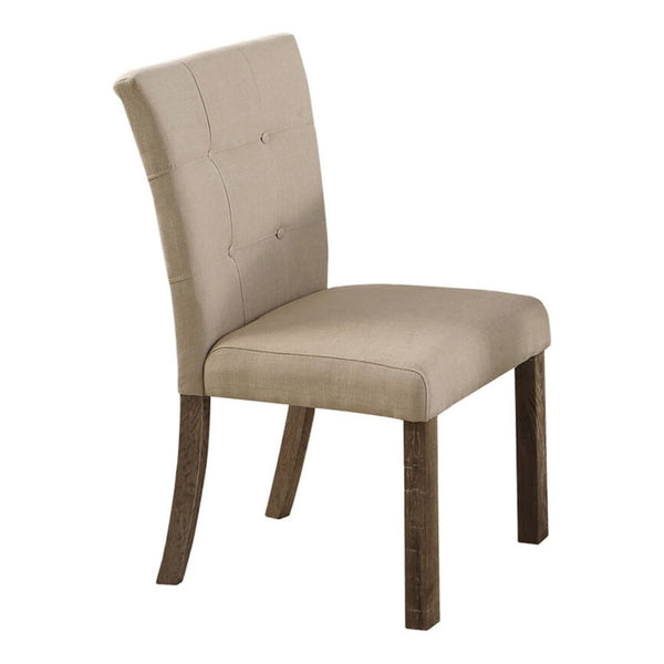 English Elm Set of 2 Tufted Button Back Dining Chairs Beige Upholstered with Tapered Wood Legs B011P361841