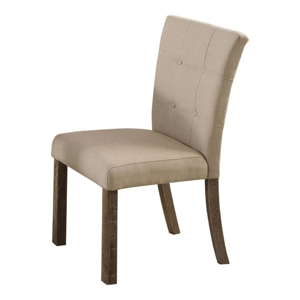 English Elm Set of 2 Tufted Button Back Dining Chairs Beige Upholstered with Tapered Wood Legs B011P361841