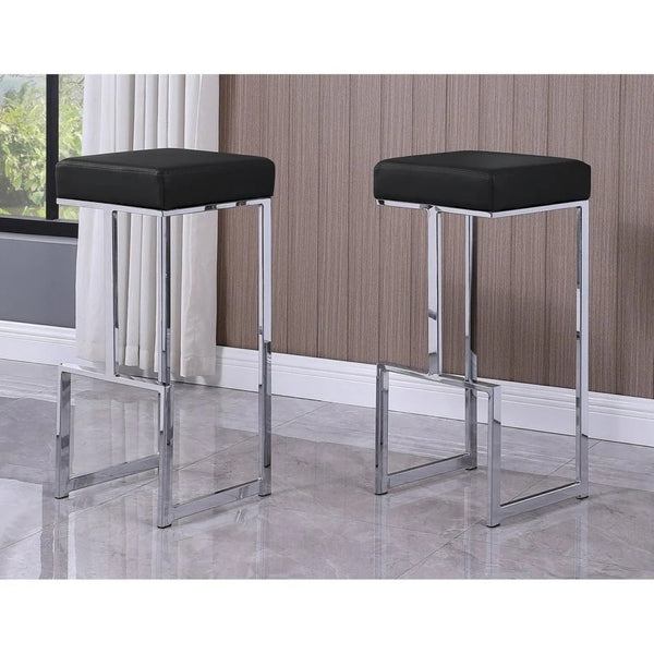 English Elm 31" Backless Faux Leather Barstools with Polished Chrome Pedestal for Kitchen Islands Black B011P499219