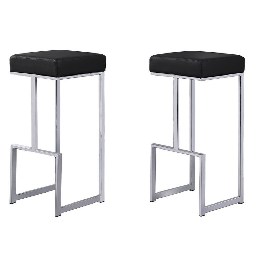 English Elm 31" Backless Faux Leather Barstools with Polished Chrome Pedestal for Kitchen Islands Black B011P499219