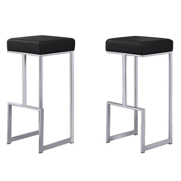 English Elm 31" Backless Faux Leather Barstools with Polished Chrome Pedestal for Kitchen Islands Black B011P499219