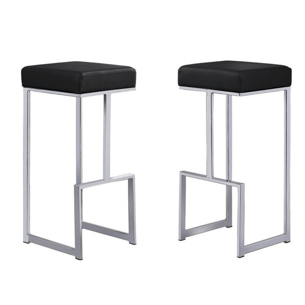 English Elm 31" Backless Faux Leather Barstools with Polished Chrome Pedestal for Kitchen Islands Black B011P499219