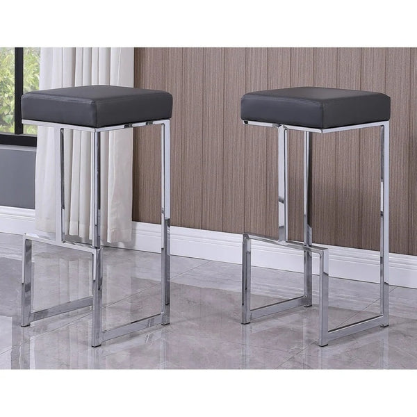 English Elm 31" Backless Faux Leather Barstools with Polished Chrome Pedestal for Kitchen Islands Gray B011P499221