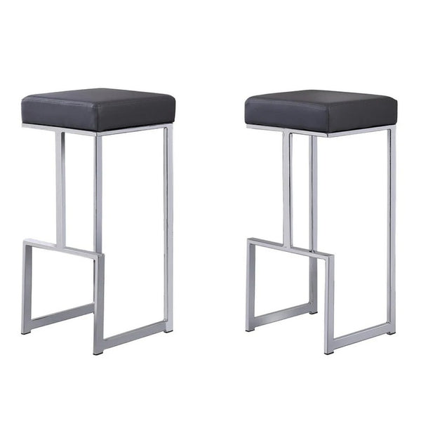 English Elm 31" Backless Faux Leather Barstools with Polished Chrome Pedestal for Kitchen Islands Gray B011P499221