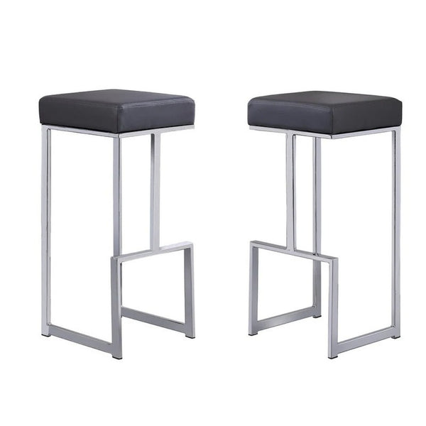 English Elm 31" Backless Faux Leather Barstools with Polished Chrome Pedestal for Kitchen Islands Gray B011P499221