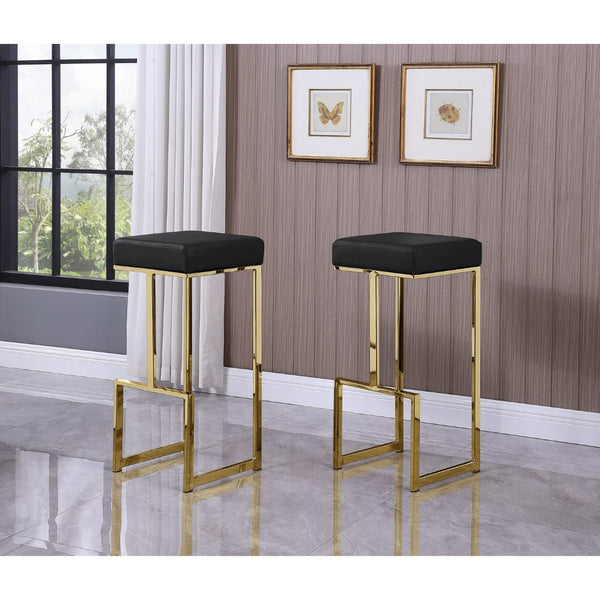 English Elm 31" Backless Faux Leather Barstools with Polished Chrome Pedestal for Kitchen Islands Black+Gold B011P499224