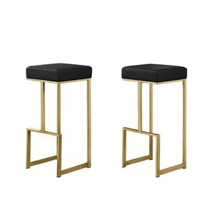 English Elm 31" Backless Faux Leather Barstools with Polished Chrome Pedestal for Kitchen Islands Black+Gold B011P499224