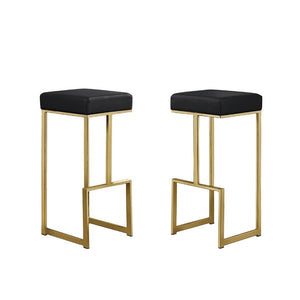English Elm 31" Backless Faux Leather Barstools with Polished Chrome Pedestal for Kitchen Islands Black+Gold B011P499224