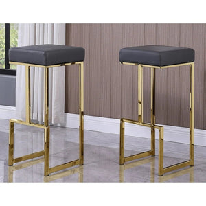 English Elm 31" Backless Faux Leather Barstools with Polished Chrome Pedestal for Kitchen Islands Grey+Gold B011P499225