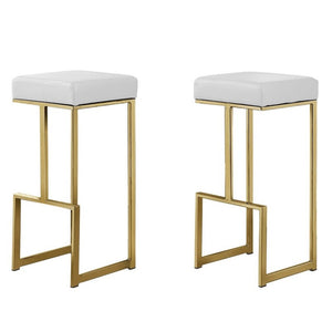 English Elm 31" Backless Faux Leather Barstools with Polished Chrome Pedestal for Kitchen Islands Gold+White B011P499226