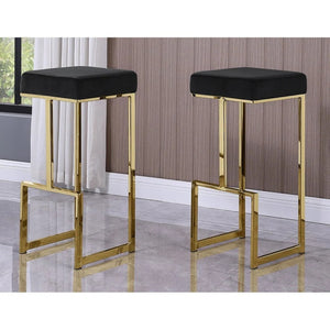 English Elm 31" Velvet Backless Counter Stools Set of 2 with Chrome Pedestal Base for Kitchen Island Black+Gold B011P499227