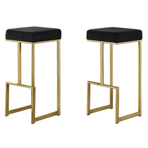 English Elm 31" Velvet Backless Counter Stools Set of 2 with Chrome Pedestal Base for Kitchen Island Black+Gold B011P499227