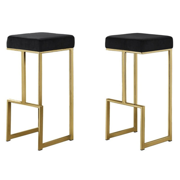 English Elm 31" Velvet Backless Counter Stools Set of 2 with Chrome Pedestal Base for Kitchen Island Black+Gold B011P499227