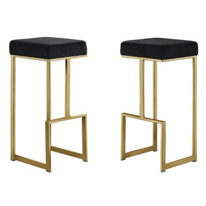 English Elm 31" Velvet Backless Counter Stools Set of 2 with Chrome Pedestal Base for Kitchen Island Black+Gold B011P499227