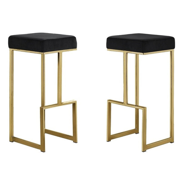 English Elm 31" Velvet Backless Counter Stools Set of 2 with Chrome Pedestal Base for Kitchen Island Black+Gold B011P499227