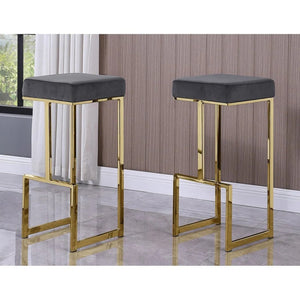 English Elm 31" Velvet Backless Counter Stools Set of 2 with Chrome Pedestal Base for Kitchen Island Grey+Gold B011P499228
