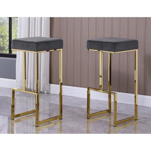 English Elm 31" Velvet Backless Counter Stools Set of 2 with Chrome Pedestal Base for Kitchen Island Grey+Gold B011P499228