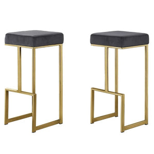 English Elm 31" Velvet Backless Counter Stools Set of 2 with Chrome Pedestal Base for Kitchen Island Grey+Gold B011P499228