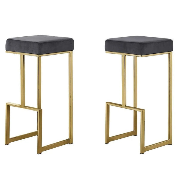 English Elm 31" Velvet Backless Counter Stools Set of 2 with Chrome Pedestal Base for Kitchen Island Grey+Gold B011P499228