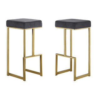 English Elm 31" Velvet Backless Counter Stools Set of 2 with Chrome Pedestal Base for Kitchen Island Grey+Gold B011P499228
