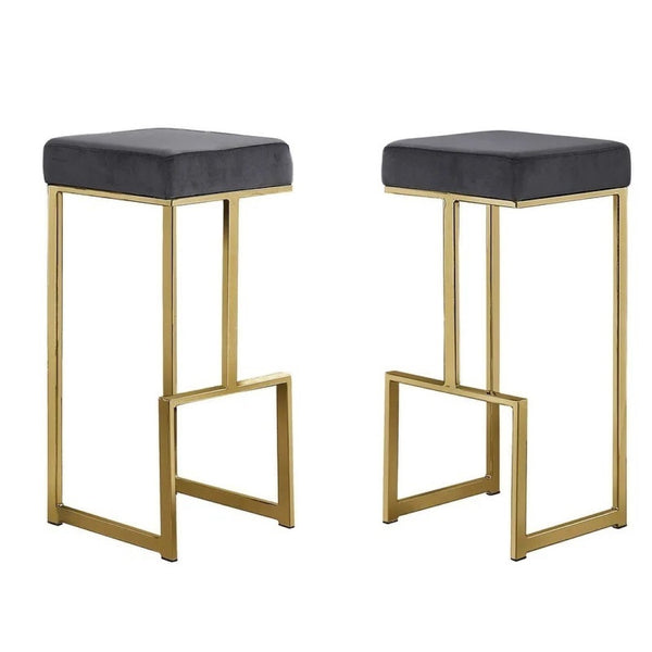 English Elm 31" Velvet Backless Counter Stools Set of 2 with Chrome Pedestal Base for Kitchen Island Grey+Gold B011P499228