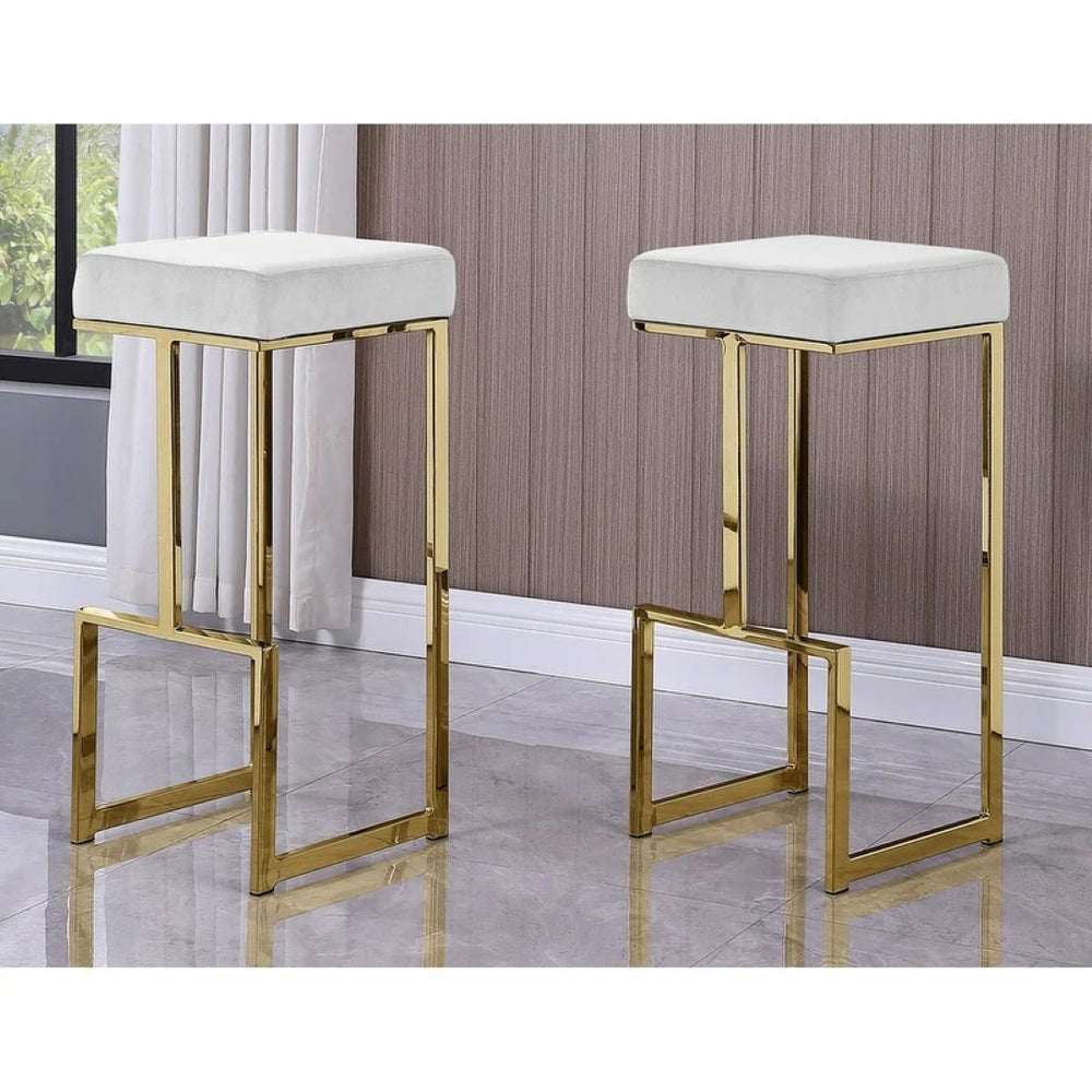 English Elm 31" Velvet Backless Counter Stools Set of 2 with Chrome Pedestal Base for Kitchen Island Gold+White B011P499230