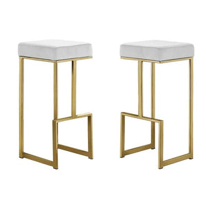 English Elm 31" Velvet Backless Counter Stools Set of 2 with Chrome Pedestal Base for Kitchen Island Gold+White B011P499230