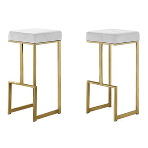 English Elm 31" Velvet Backless Counter Stools Set of 2 with Chrome Pedestal Base for Kitchen Island Gold+White B011P499230