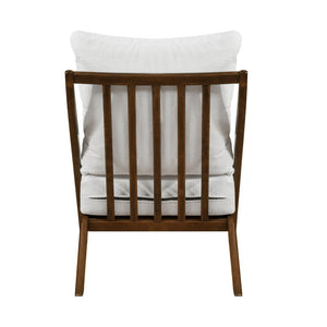 English Elm Brown Rubberwood Accent Chair Beige Chenille Cushions Mid-Century Living Room Seat B011P500671