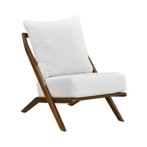 English Elm Brown Rubberwood Accent Chair Beige Chenille Cushions Mid-Century Living Room Seat B011P500671