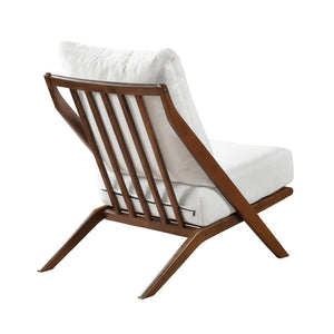 English Elm Brown Rubberwood Accent Chair Beige Chenille Cushions Mid-Century Living Room Seat B011P500671