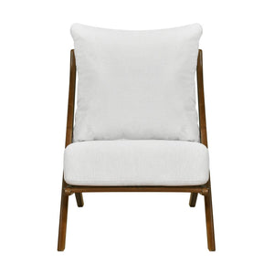 English Elm Brown Rubberwood Accent Chair Beige Chenille Cushions Mid-Century Living Room Seat B011P500671