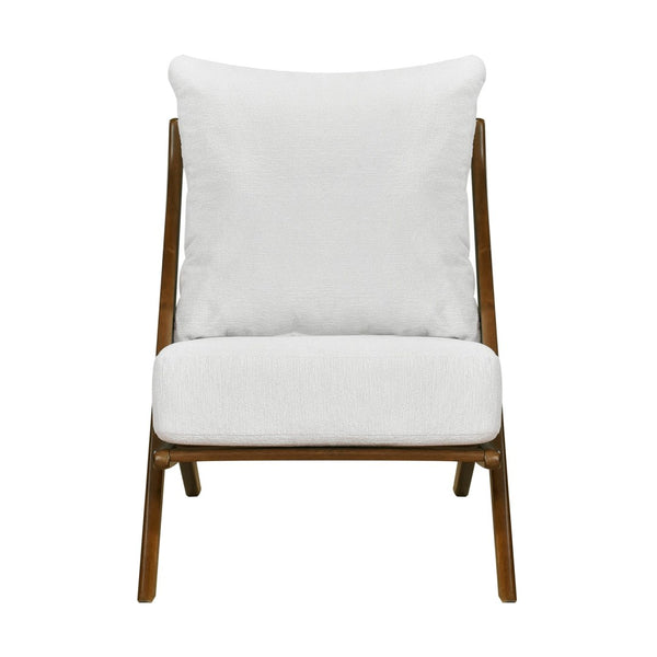 English Elm Brown Rubberwood Accent Chair Beige Chenille Cushions Mid-Century Living Room Seat B011P500671