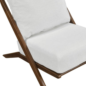 English Elm Brown Rubberwood Accent Chair Beige Chenille Cushions Mid-Century Living Room Seat B011P500671