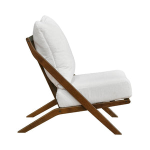 English Elm Brown Rubberwood Accent Chair Beige Chenille Cushions Mid-Century Living Room Seat B011P500671