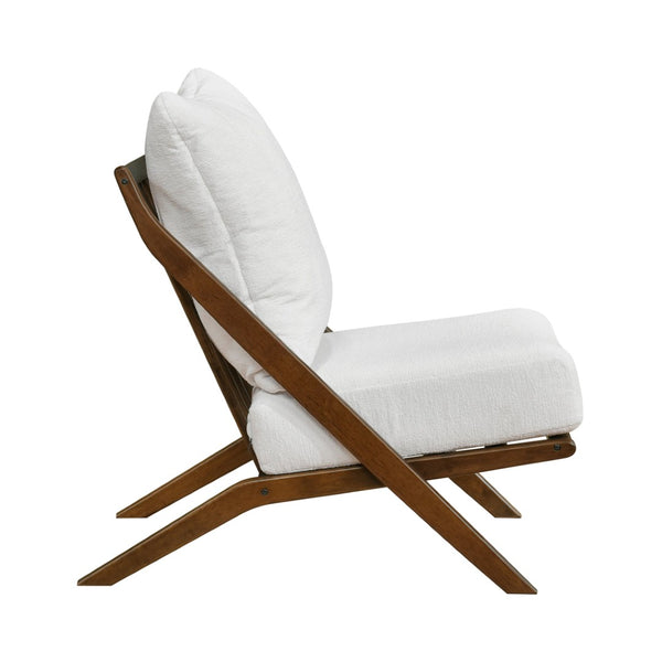 English Elm Brown Rubberwood Accent Chair Beige Chenille Cushions Mid-Century Living Room Seat B011P500671