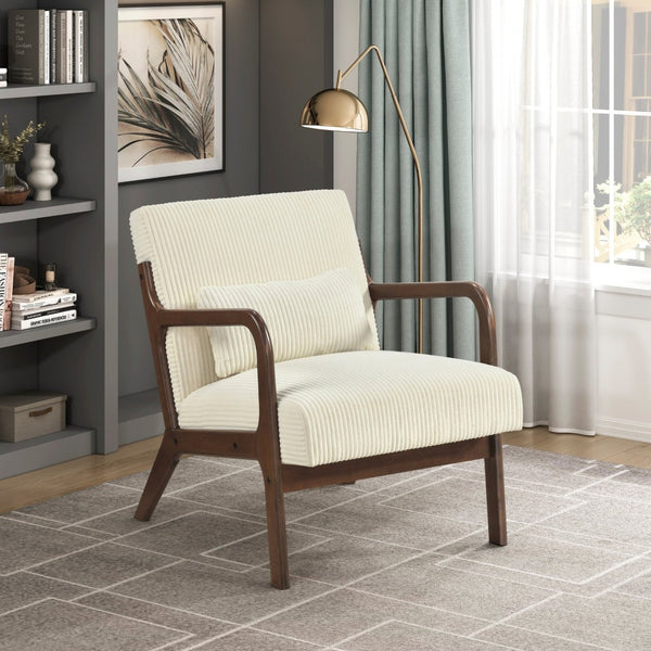English Elm Modern Corduroy Accent Armchair with Lumbar Pillow Rubberwood Frame Living Room Seat Beige B011P500673