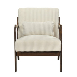 English Elm Modern Corduroy Accent Armchair with Lumbar Pillow Rubberwood Frame Living Room Seat Beige B011P500673