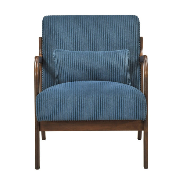 English Elm Modern Corduroy Accent Armchair with Lumbar Pillow Rubberwood Frame Living Room Seat Blue B011P500674