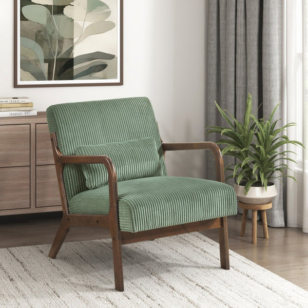 English Elm Modern Corduroy Accent Armchair with Lumbar Pillow Rubberwood Frame Living Room Seat Green B011P500675