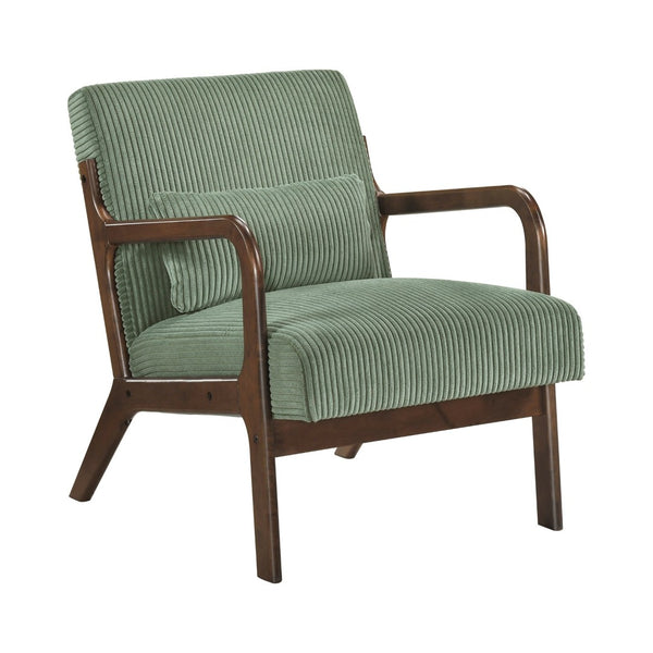 English Elm Modern Corduroy Accent Armchair with Lumbar Pillow Rubberwood Frame Living Room Seat Green B011P500675