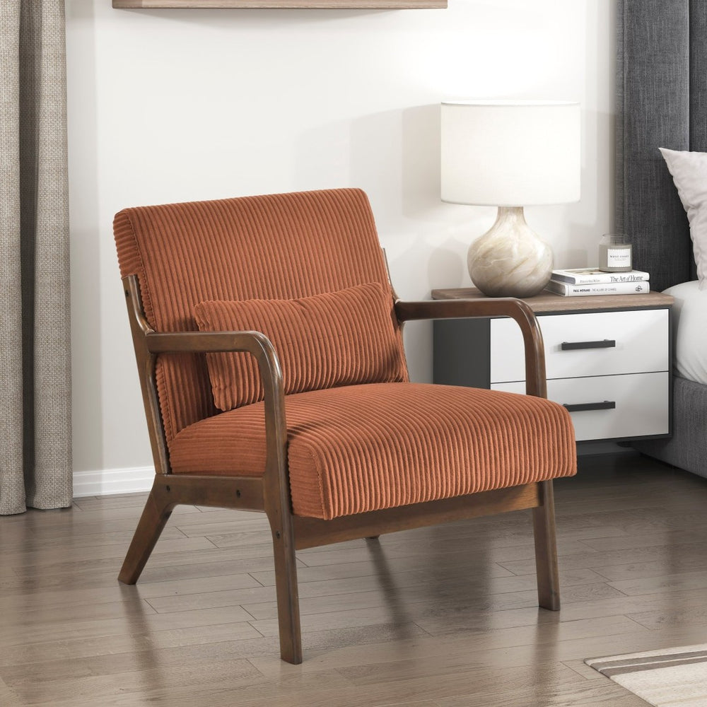 English Elm Modern Corduroy Accent Armchair with Lumbar Pillow Rubberwood Frame Living Room Seat Orange B011P500677