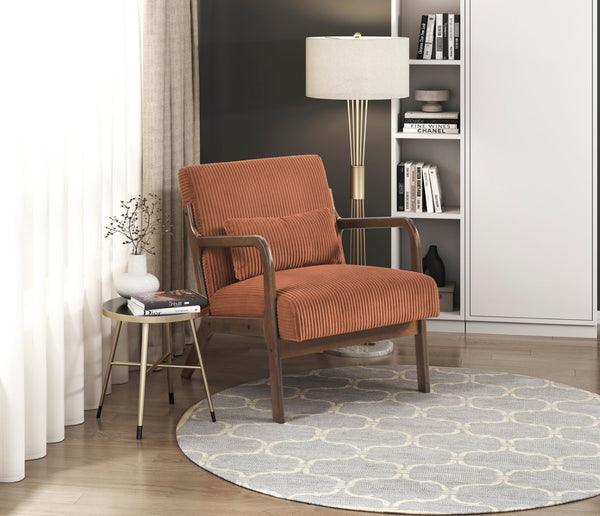 English Elm Modern Corduroy Accent Armchair with Lumbar Pillow Rubberwood Frame Living Room Seat Orange B011P500677