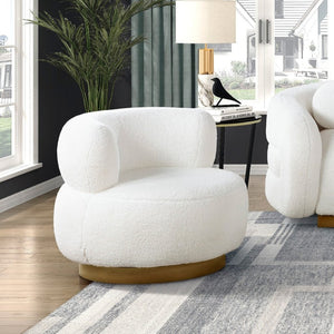 English Elm Luxurious Sherpa Swivel Chair with Gold Wood Base for Living Room Glam Decor B011P500679